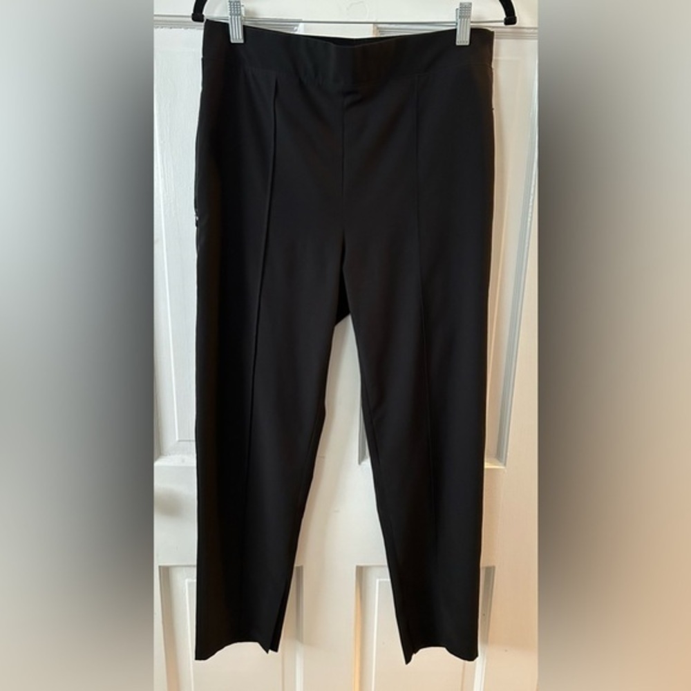 Chico's Black Pull On Trousers Pants | Loose Long Stretchy Waist Split Hems